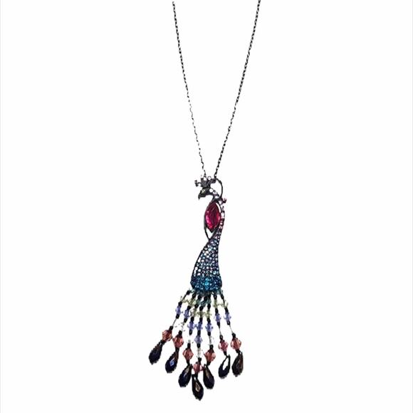 Betsey Johnson Peacock Necklace Black Blue Pink - Picture 4 of 5